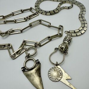 DYLANLEX Silver Tone (2) Layered Chain Necklaces w/Hand Charm & Lightening Bolt